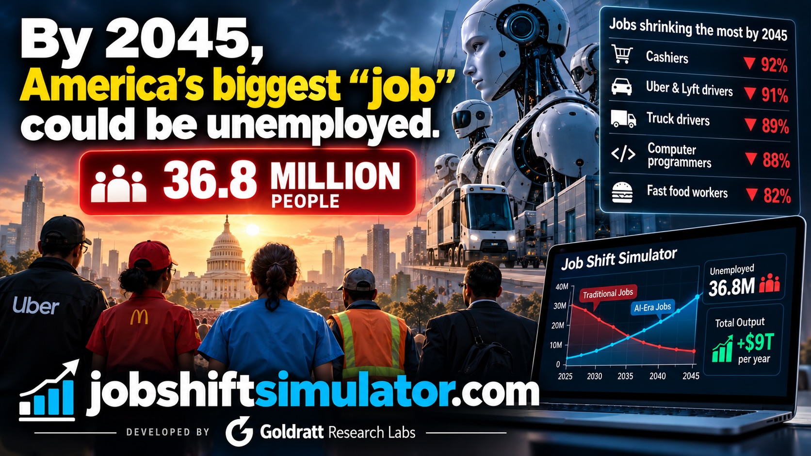 By 2045, America's biggest job could be unemployed. Job Shift Simulator scenario: 36.8 million people.